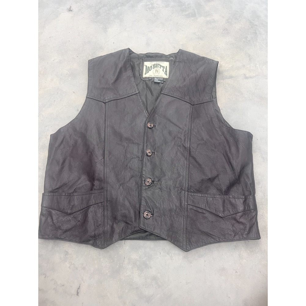 Vintage Mo Betta Leather Vest Mens 2XL Brown Button Front Western Cowboy Biker